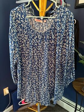 EVRI Navy Blue Heart-Print Long Sleeve Blouse